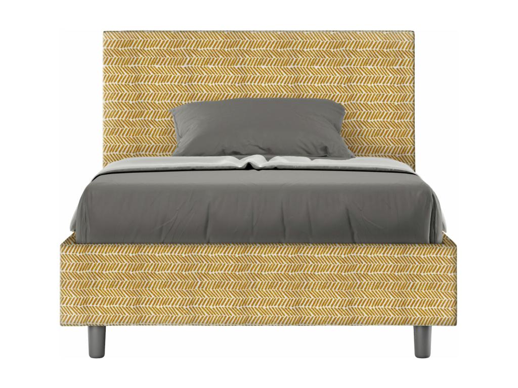 Lit 1 place et demi avec sommier rembourré 120x190 tissu Meublori 3 jaune Meublori