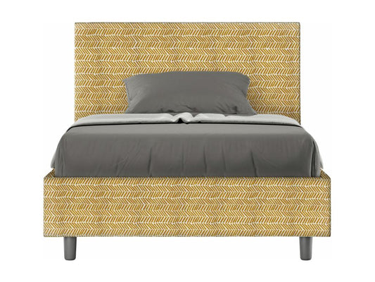 Lit 1 place et demi avec sommier rembourré 120x190 tissu Meublori 3 jaune Meublori
