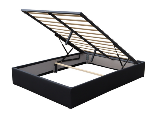 Lit coffre noir 100x200 cm avec 12 Meublori - Montage rapide et tissu facile à entretenir