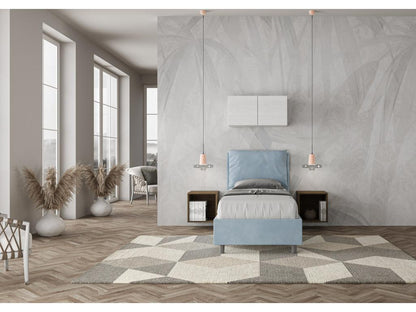 Lit Meublori avec sommier rembourré 80x200 microfibre bleu clair