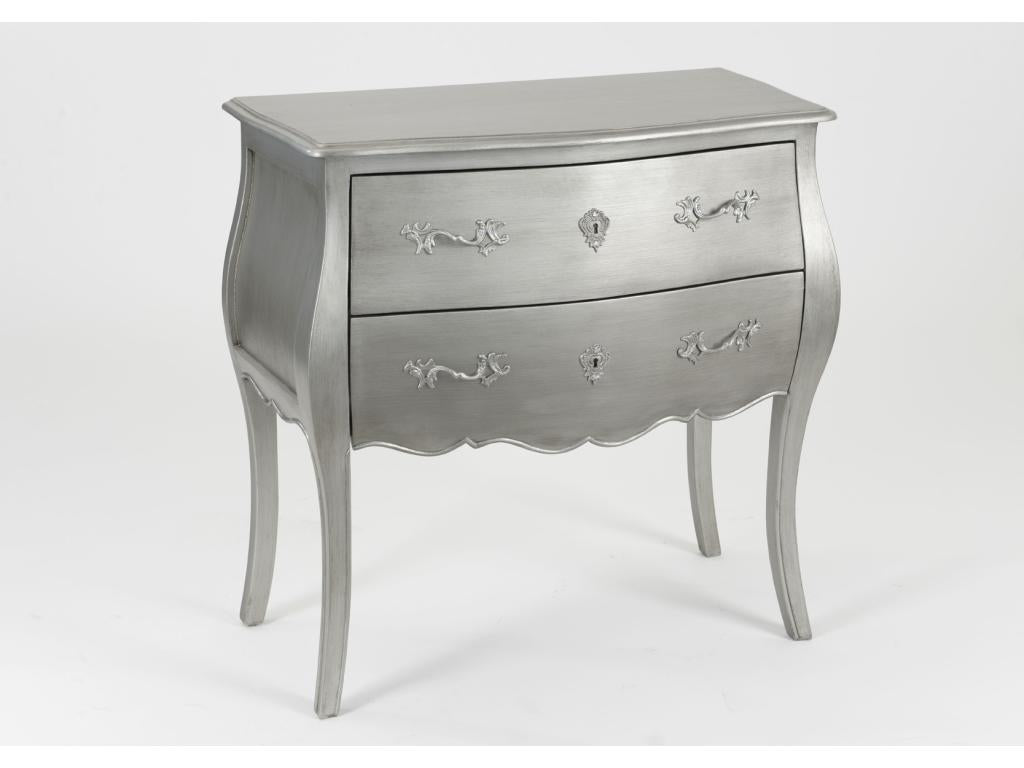 Commode argentée 2 tiroirs Meublori