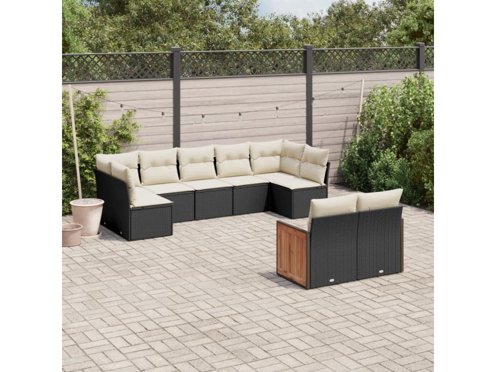 Salon de jardin 9 pcs avec coussins noir résine tressée SBZE34665
