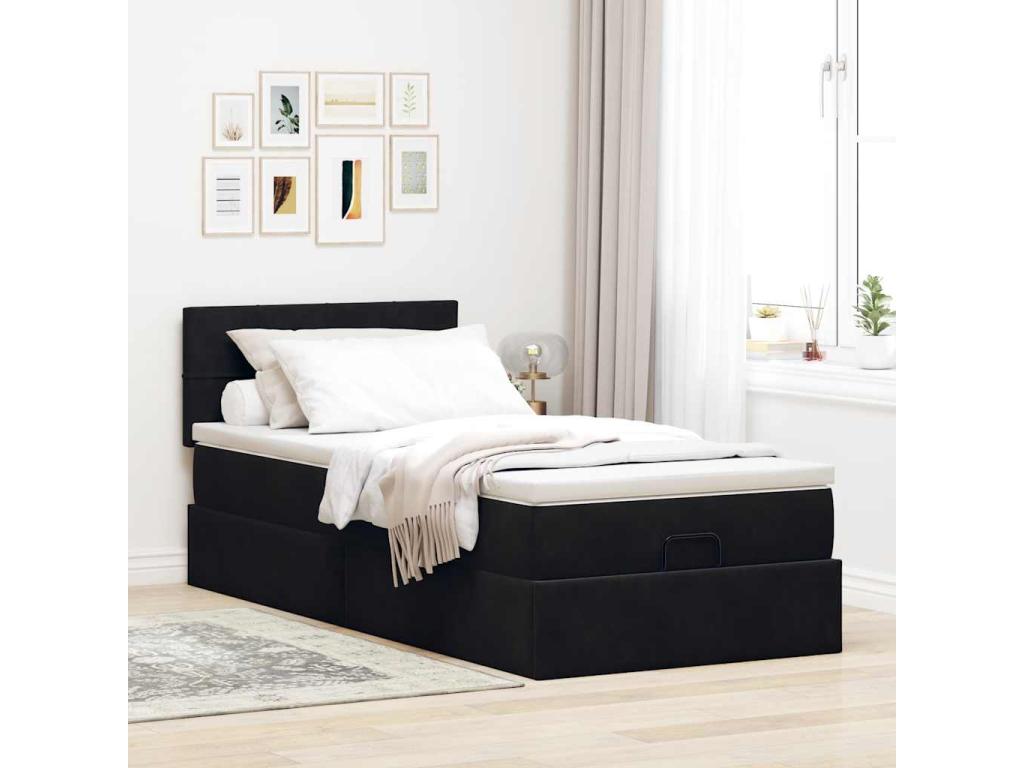 Cadre de lit ottoman avec matelas noir 90x190 cm velours
