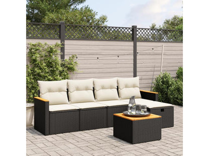 Salon de jardin 6 pcs avec coussins noir résine tressée