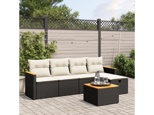 Salon de jardin 6 pcs avec coussins noir résine tressée