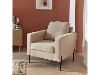Fauteuil en velours côtelé beige - Meublori - Canapé 1 place fixe droit pieds métal