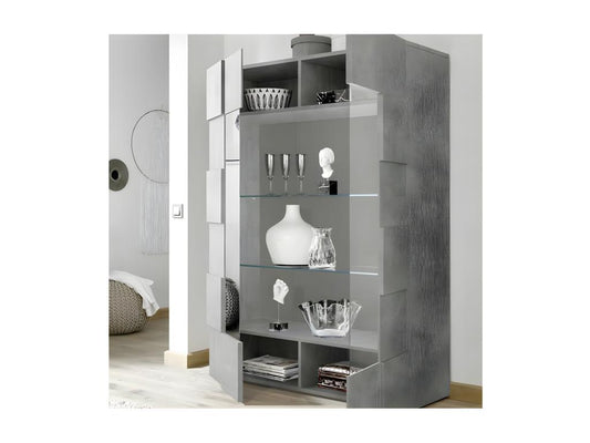 Vitrine 2 portes Béton ciré clair - Meublori