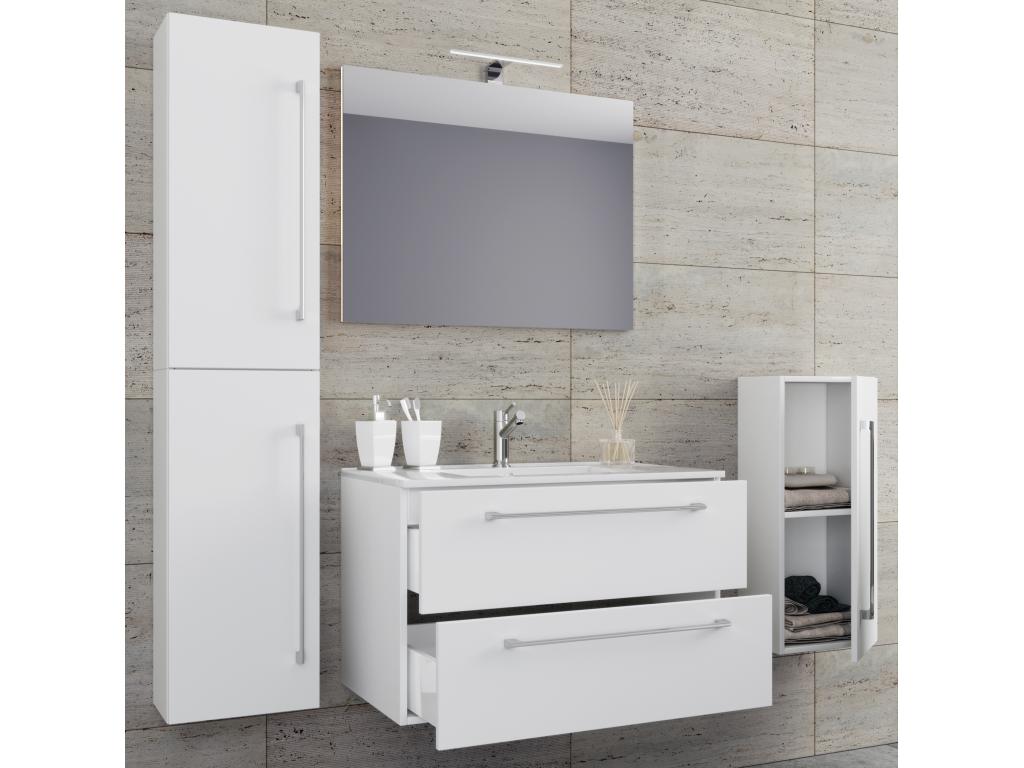 Meublori 5-piece bathroom vanity unit with sink, drawer, and mirror in white - 80