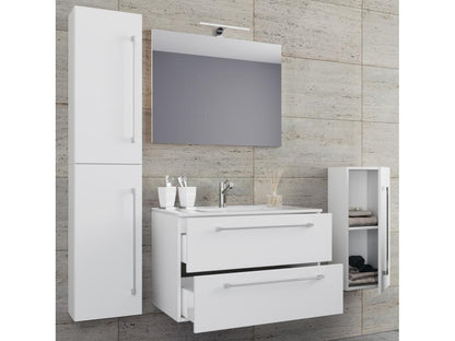 Meublori 5-piece bathroom vanity unit with sink, drawer, and mirror in white - 80