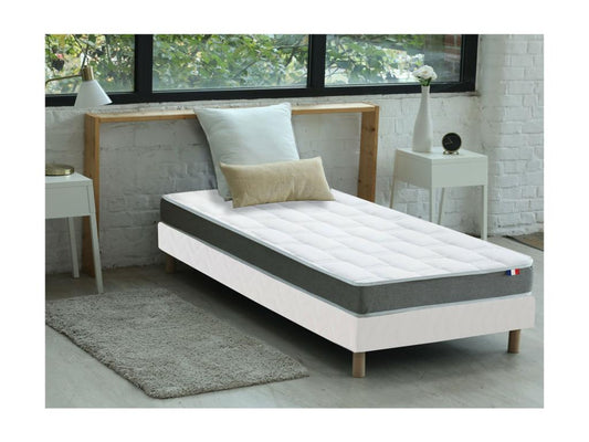 Ensemble matelas mémoire de forme et mousse HR Meublori avec sommier - confort français Dimensions - 90x190 cm Sommier - Blanc