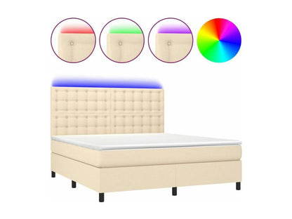 Sommier à Meublori de lit et matelas et LED Crème 180x200 Tissu