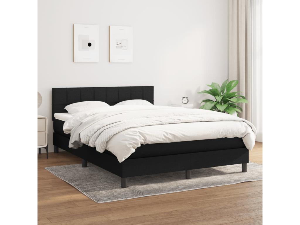 Lit à sommier tapissier avec matelas Noir 140x200 Tissu