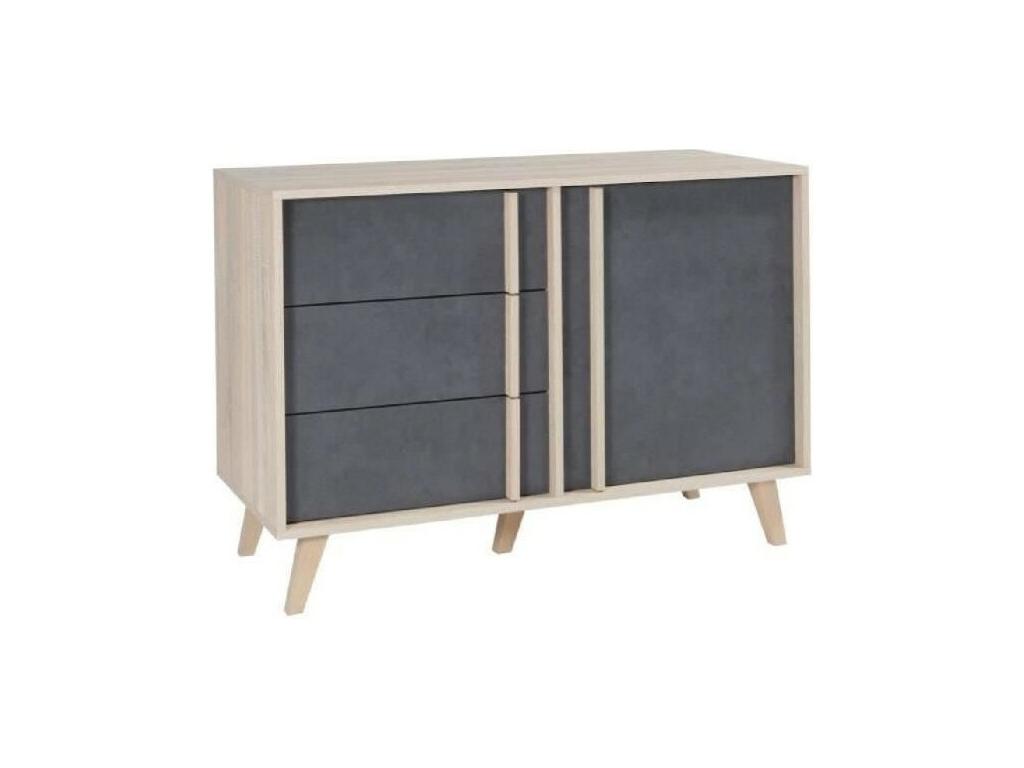 Buffet Meublori bahut petit modèle Meublori chêne clair et gris béton