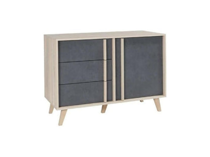 Buffet Meublori bahut petit modèle Meublori chêne clair et gris béton