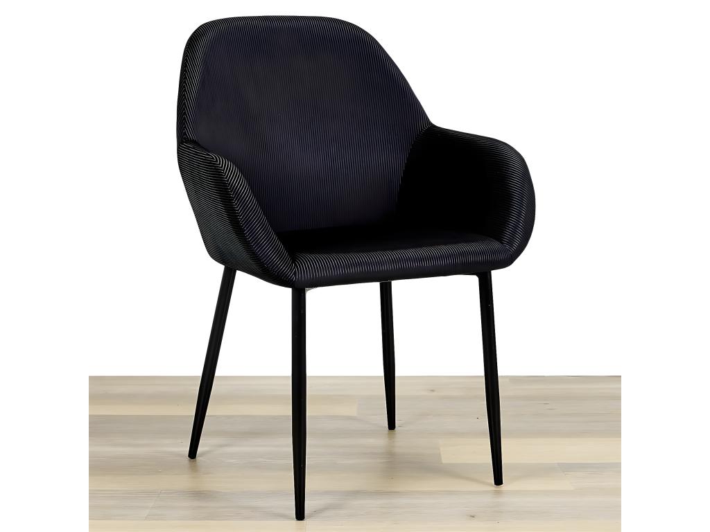 Meublori - Lot de 6 Fauteuils Velours Côtelé Noir