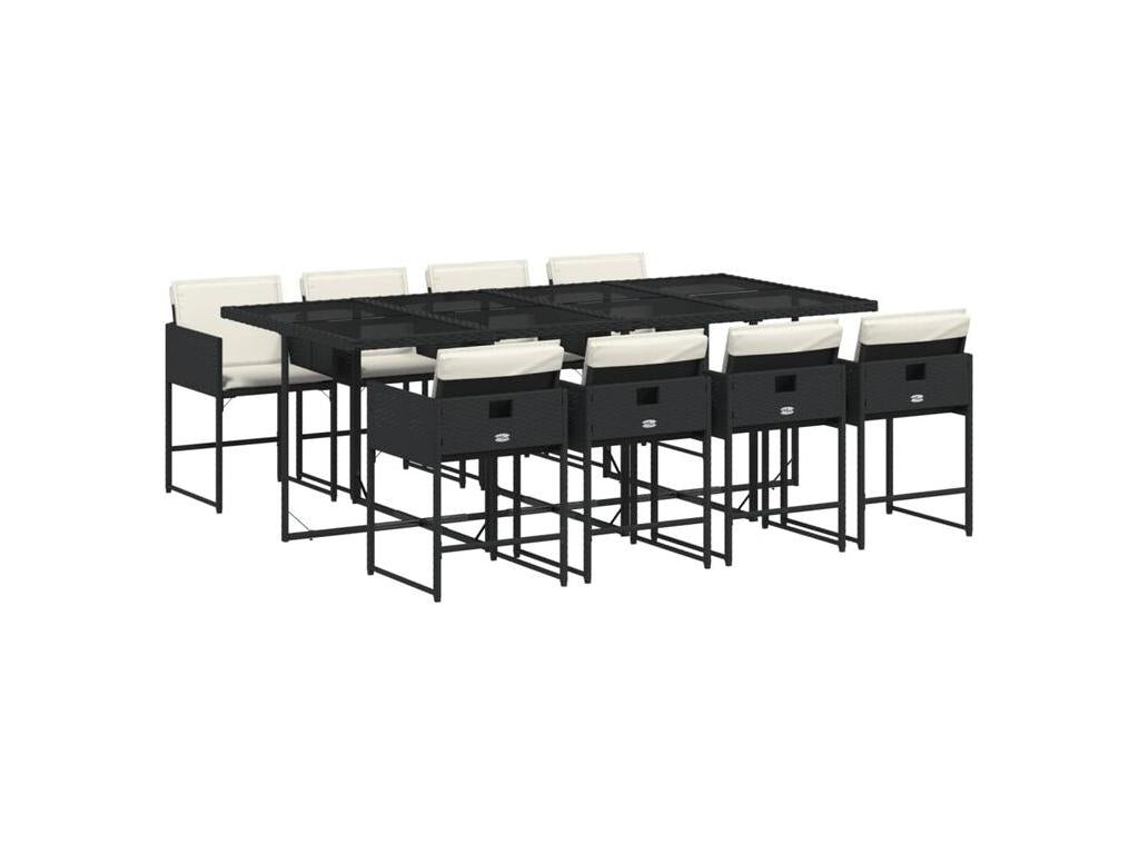 Ensemble à manger de jardin 9pcs coussins noir résine tressée