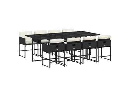Ensemble à manger de jardin 9pcs coussins noir résine tressée