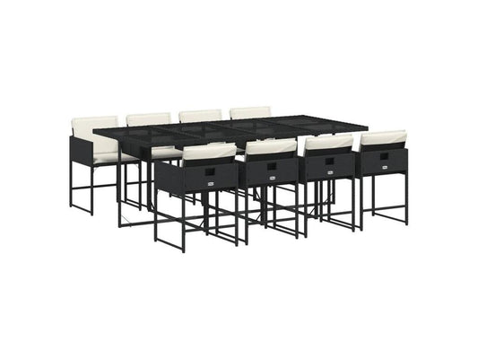 Ensemble à manger de jardin 9pcs coussins noir résine tressée