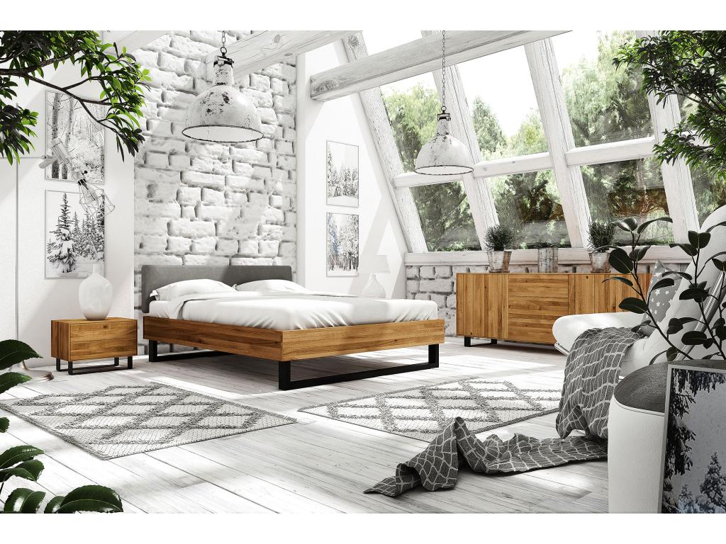 Meublori - Lit avec tête rembourrée 160x200 en chêne sauvage huilé naturel