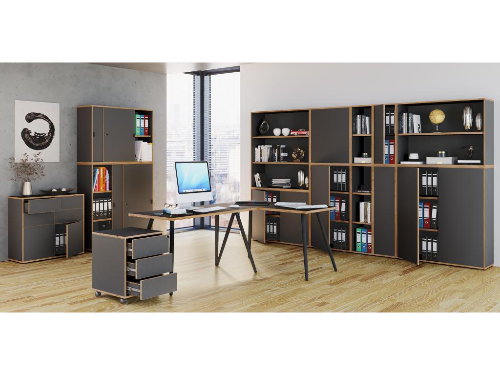 Meublori bois Bureau Étagère à livres Étagère à dossiers Étagère à classeurs Étagère à livres Salia 2x L- 30 cm Anthracite