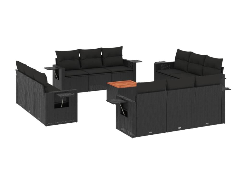 Salon de jardin avec coussins 13 pièces noir résine tressée
