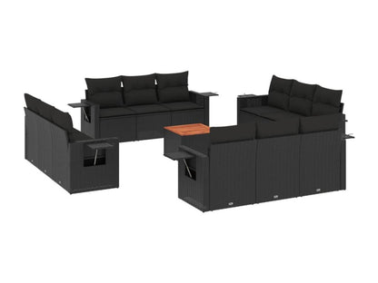 Salon de jardin avec coussins 13 pièces noir résine tressée