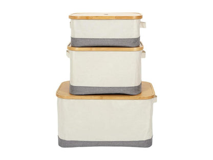 Laviecasa - Set of 3 Laviecasa Baskets with Lids, White and Grey Fabric XJNU53029