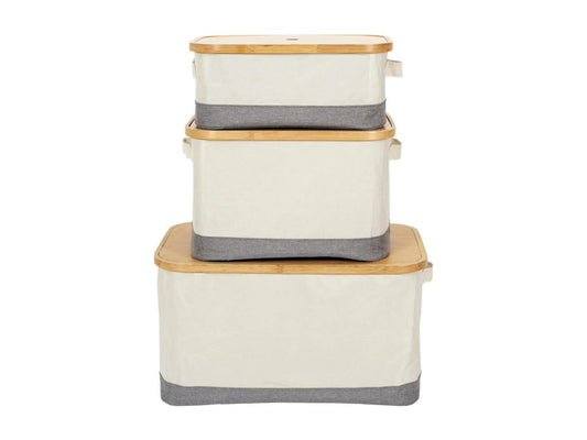 Laviecasa - Set of 3 Laviecasa Baskets with Lids, White and Grey Fabric XJNU53029