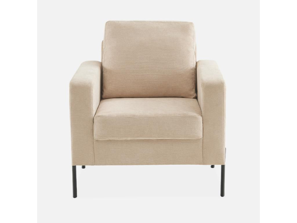 Fauteuil en velours côtelé beige - Meublori - Canapé 1 place fixe droit pieds métal