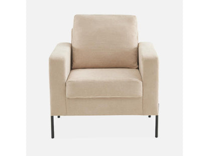 Fauteuil en velours côtelé beige - Meublori - Canapé 1 place fixe droit pieds métal