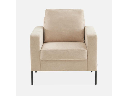Fauteuil en velours côtelé beige - Meublori - Canapé 1 place fixe droit pieds métal