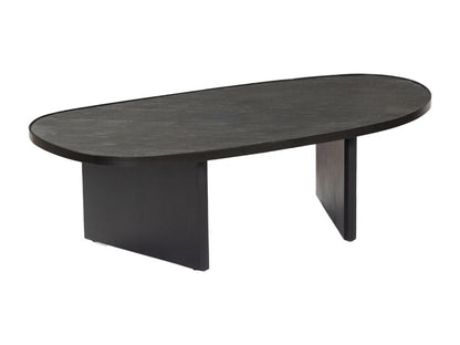 Table basse ovale bois de manguier et placage pierre noire- rebord en métal- L 119.5 x P 60 x H 35cm
