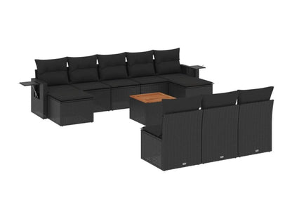 Salon de jardin 11 pièces avec coussins noir résine tressée